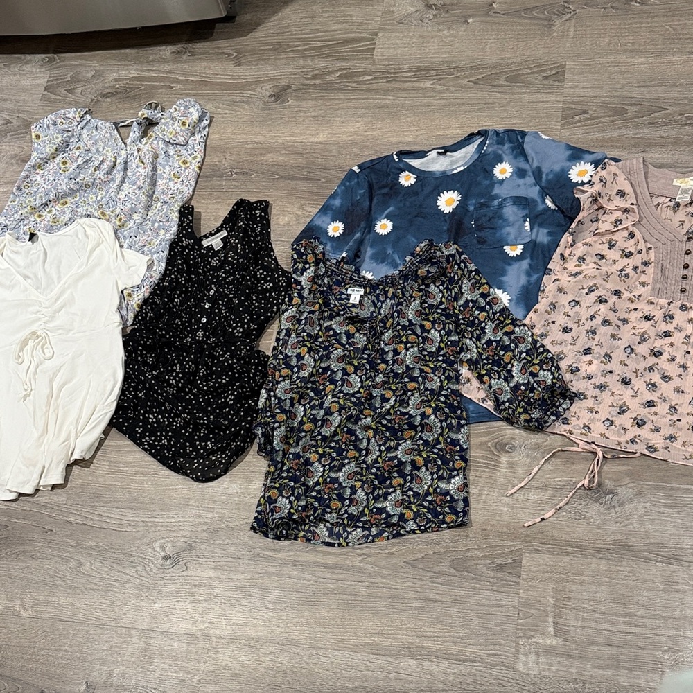Floral and Patterned Blouses Collection worn maternity